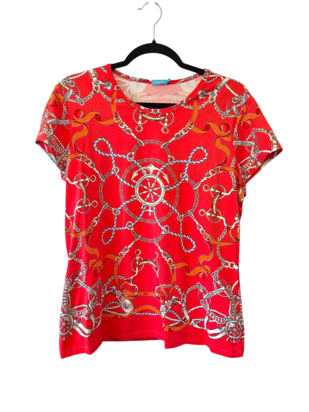 J. McLaughlin Coral Nautical Print Catalina Cloth Top Size XL